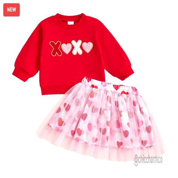 Toddler Girl Valentine's 2-Piece Set Sweatshirt Tulle Skirt 6-12M
